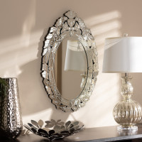 Baxton Studio RXW-6162-1 Livia Classic and Traditional Silver Finished Venetian Style Accent Wall Mirror